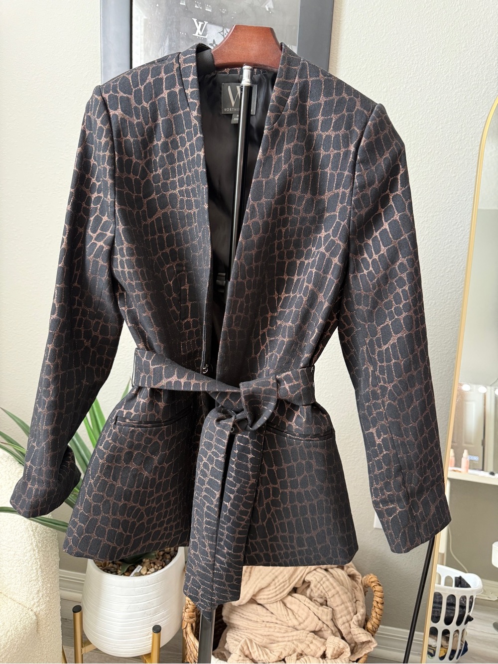 Worthington Black and Brown Croc-Print Belted Blazer